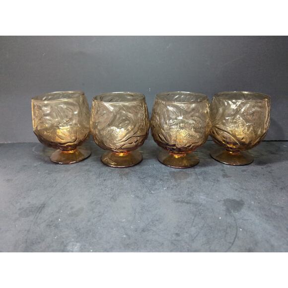 Morgantown‎ Seneca Driftwood Crinkle Glasses, Amber Icers, Set Of Four, Vintage - Picture 1 of 9